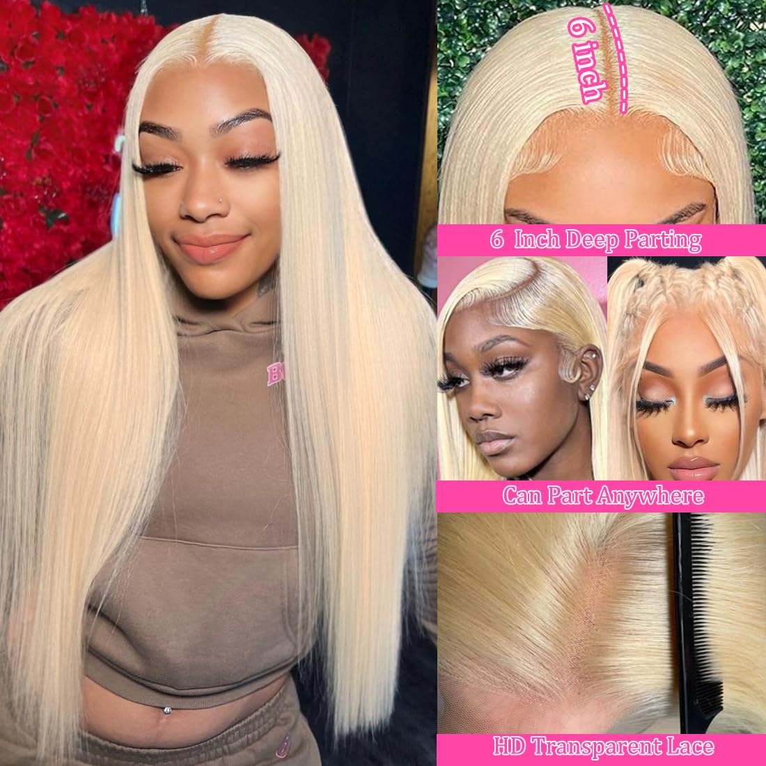LETMIEO 30 Inch 613 Lace Front Wig Human Hair Blonde 13X6 HD Transparent Lace Front Wigs Human Hair 180% Density Blonde Glueless Wigs 613 HD Straight Lace Frontal Wig Pre Plucked